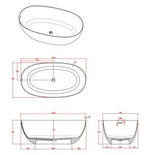 Ванна из искусственного камня Timo Satu SATU1450 145x78 см белый